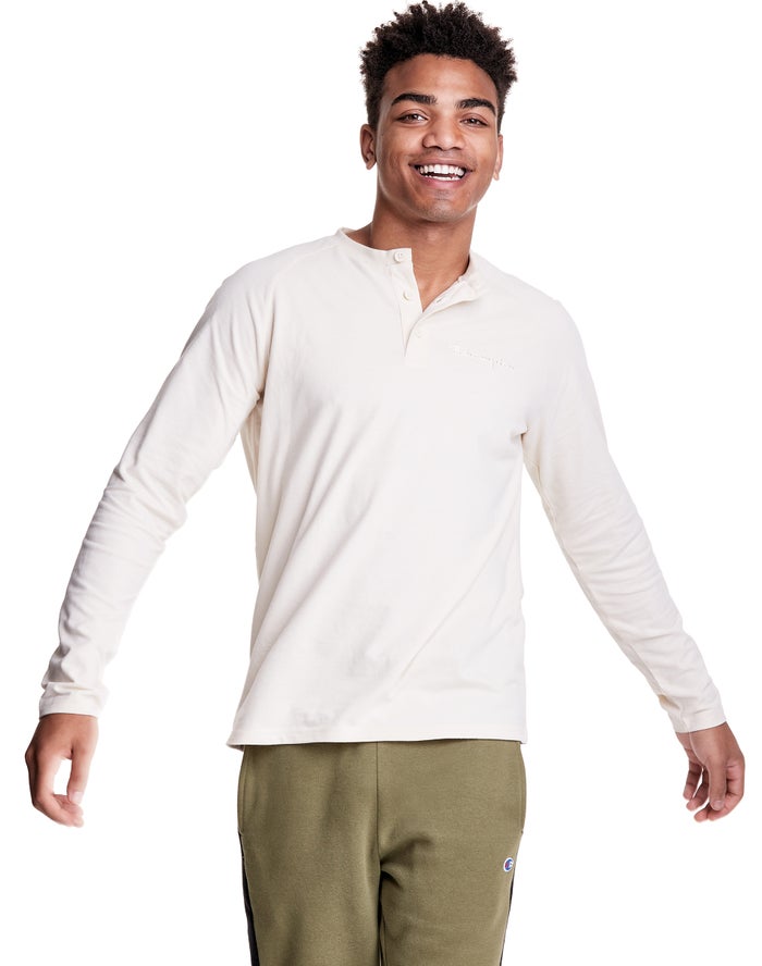 Champion Herre T-Shirts Hvide - Long Sleeve Henley - Danmark ZLS-930816